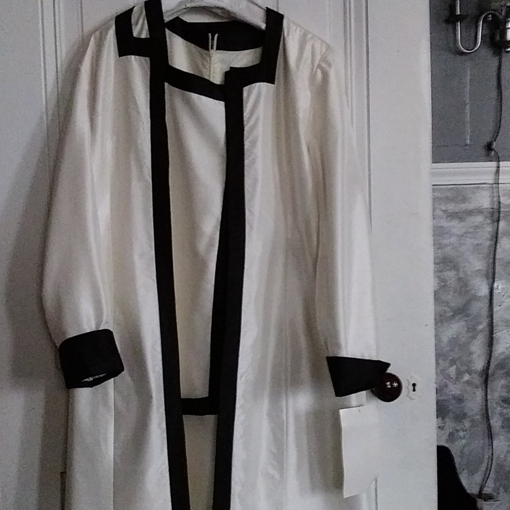 Ashro two piece. Ivory and black dress with jacket